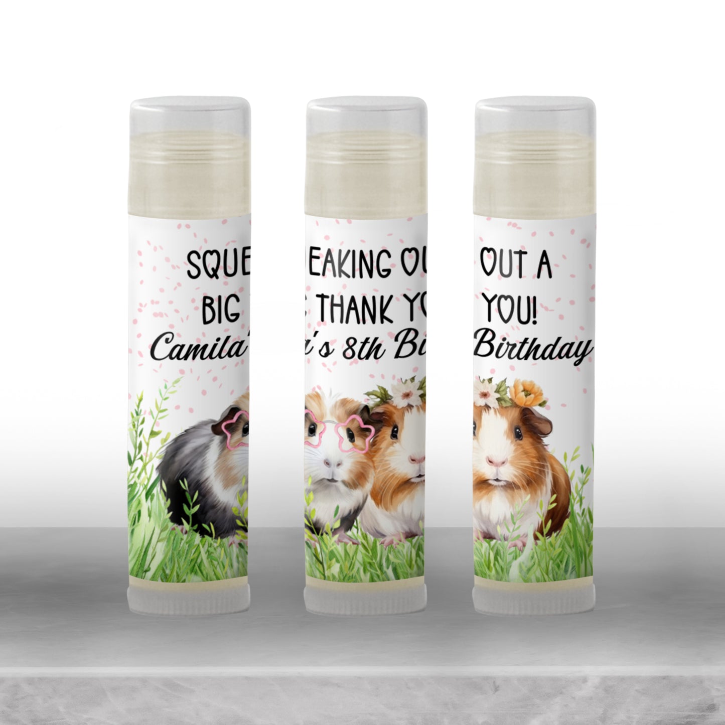 Guinea Pig Birthday Party Favor Lip Balm Label TEMPLATE | Cute Pet Theme Printable | Animal Girl Kids Party Chapstick Label 8013