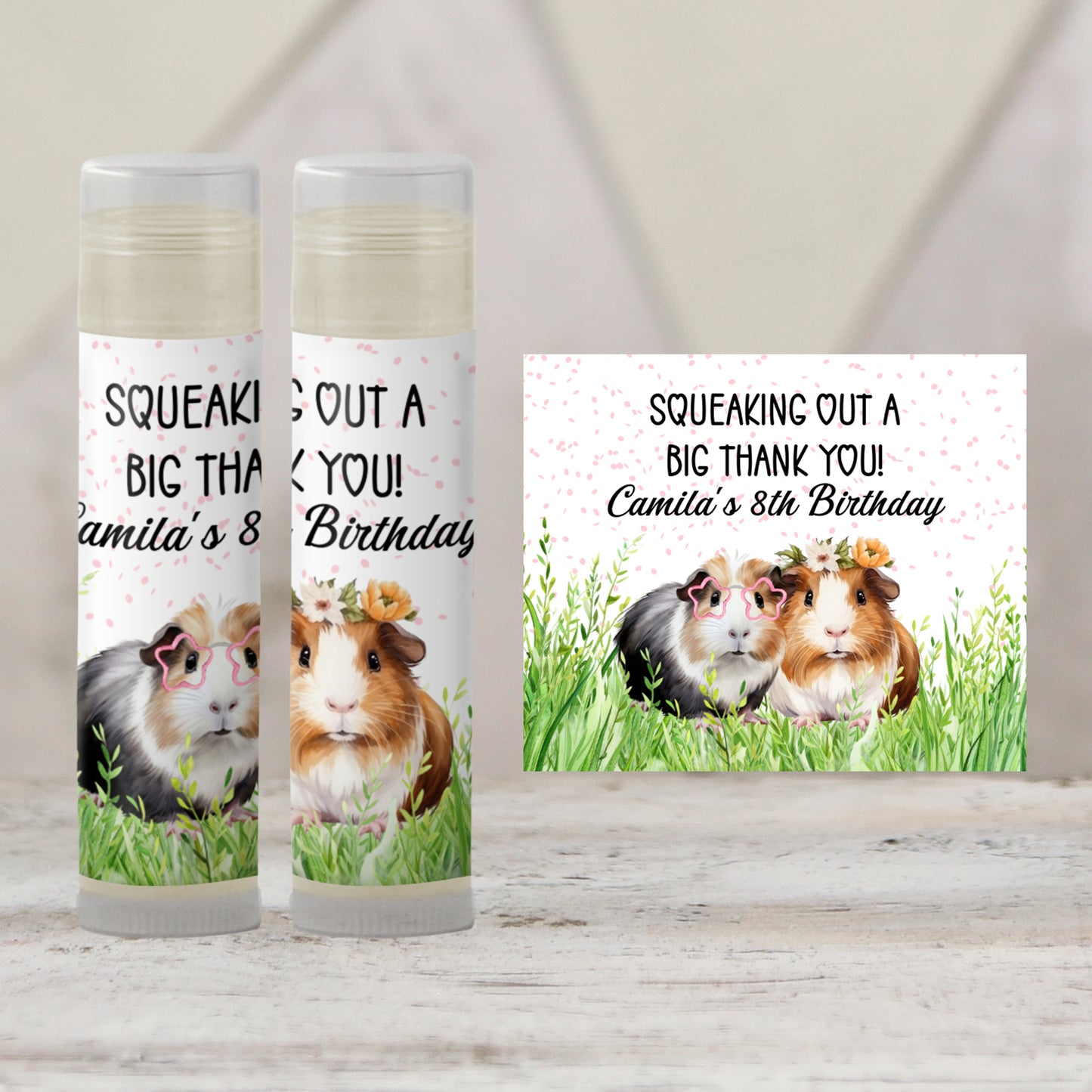 Guinea Pig Birthday Party Favor Lip Balm Label TEMPLATE | Cute Pet Theme Printable | Animal Girl Kids Party Chapstick Label 8013