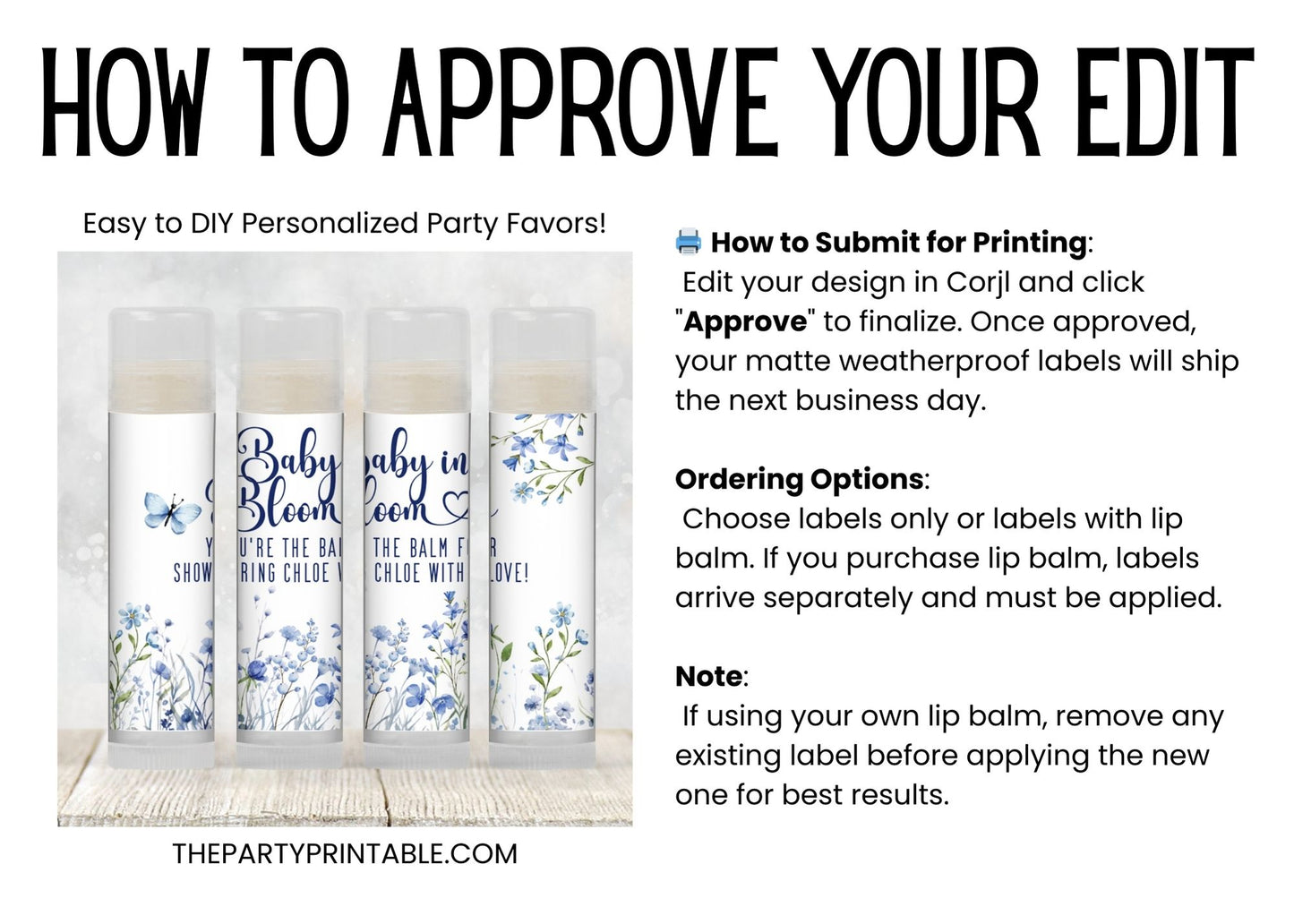 Blue Baby in Bloom Baby Shower Lip Balm Favors: Boy Chapstick Guest Gift