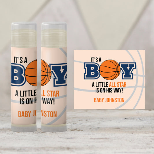 Basketball Baby Shower Favors Lip Balm PRINTED Labels or Lip Balm Favors | It’s a Boy Sports Theme | Orange Labels for Baby Boy Party 1001