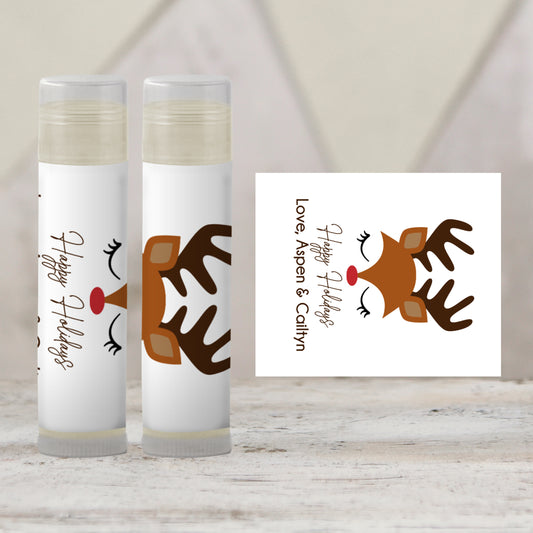 Reindeer Christmas Lip Balm Favors: Merry Christmas or Happy Holidays Guest Gift