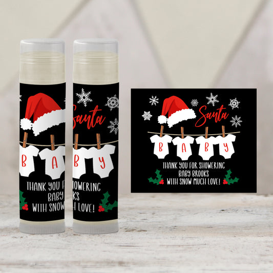 Santa Baby Christmas Baby Shower Favors Lip Balm: Gender Reveal Guest Gift