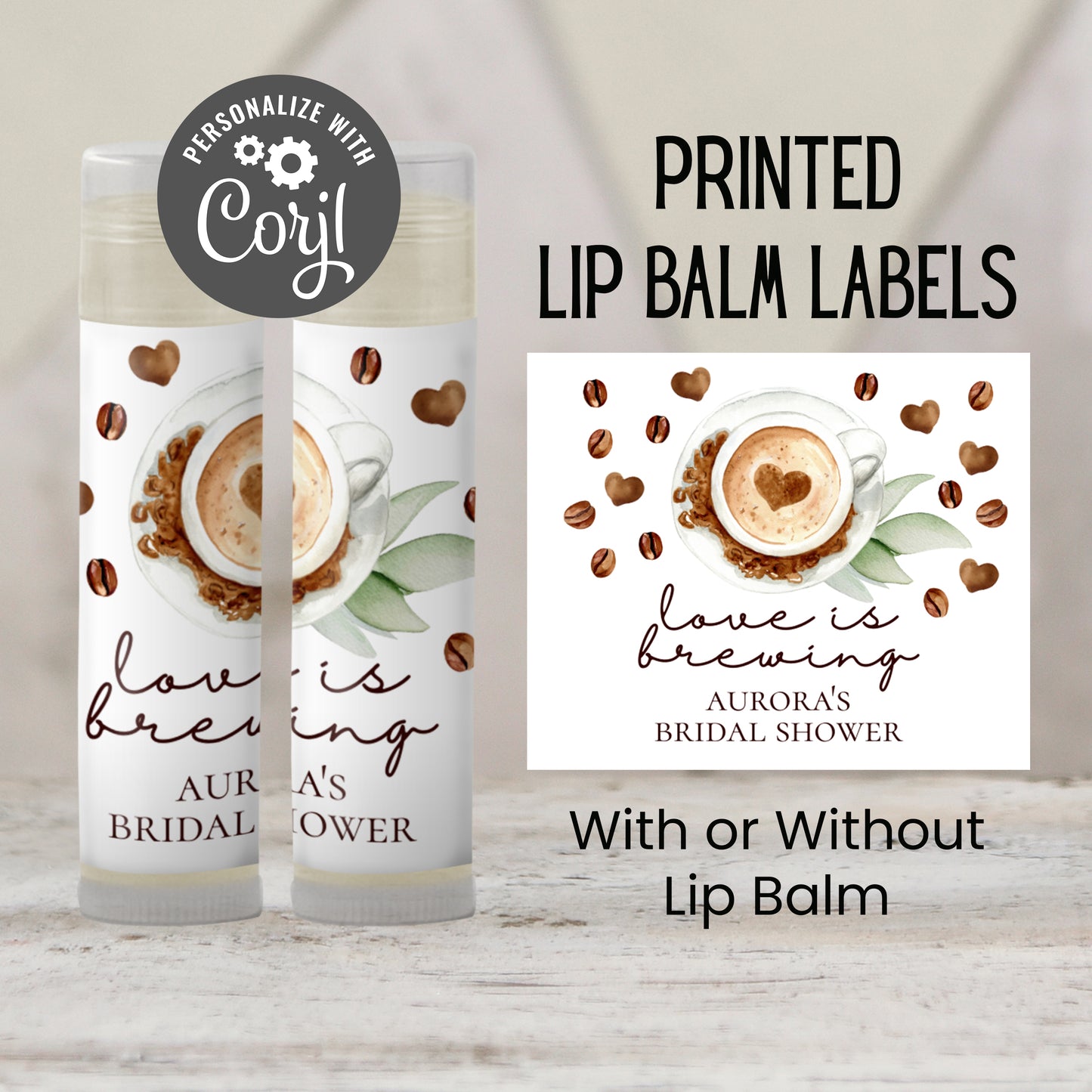 Love is Brewing Chapstick Favors: Coffee Bridal Shower, Brunch Gift