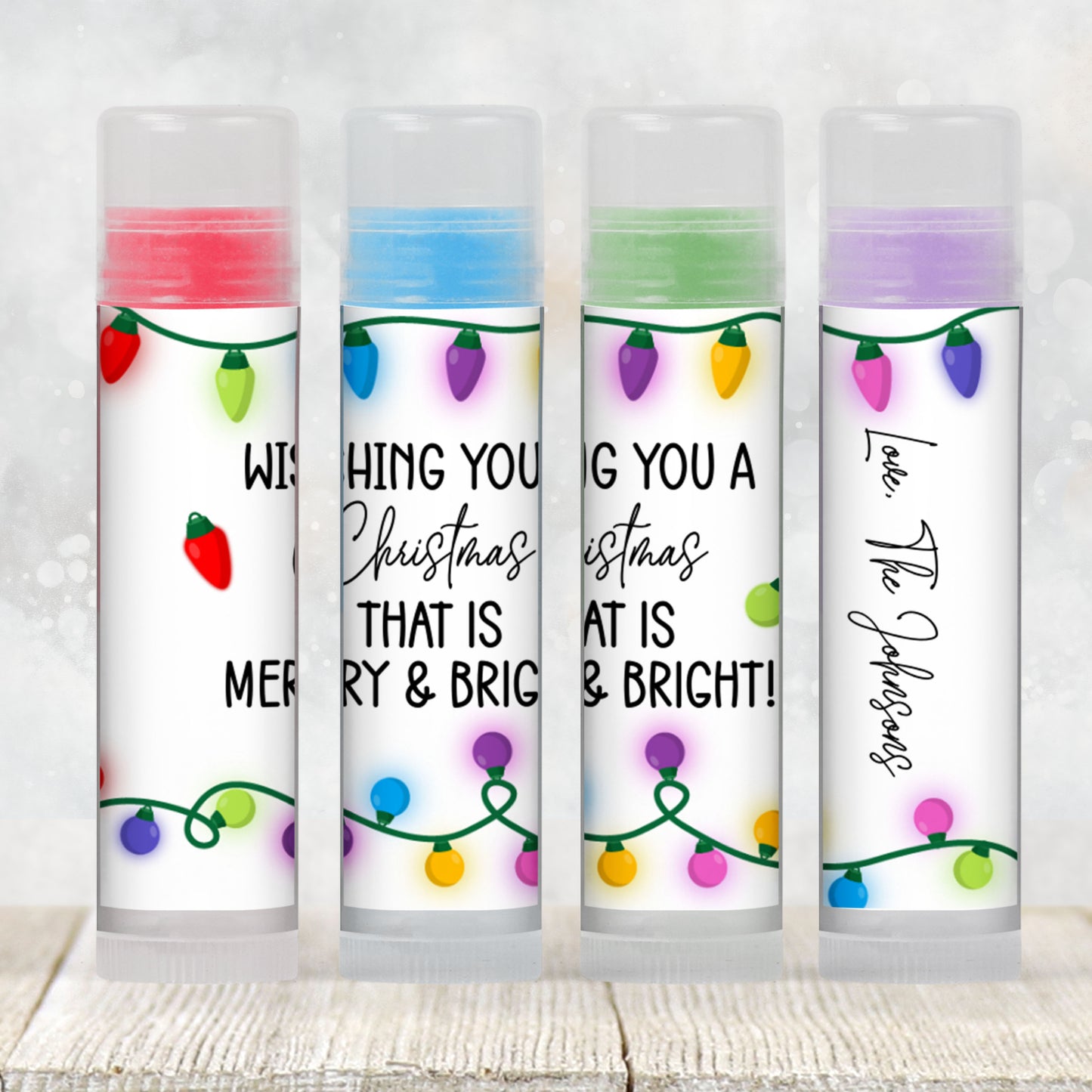 Merry and Bright Chapstick Label Template: Christmas Lights Holiday Favor