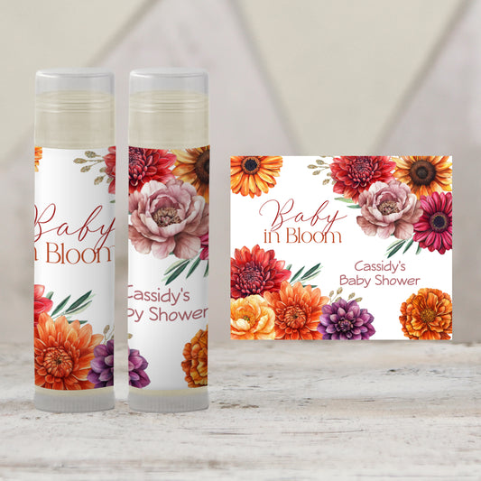 Baby in Bloom Chapstick Favors: Fall Baby Shower, Autumn Floral Gift