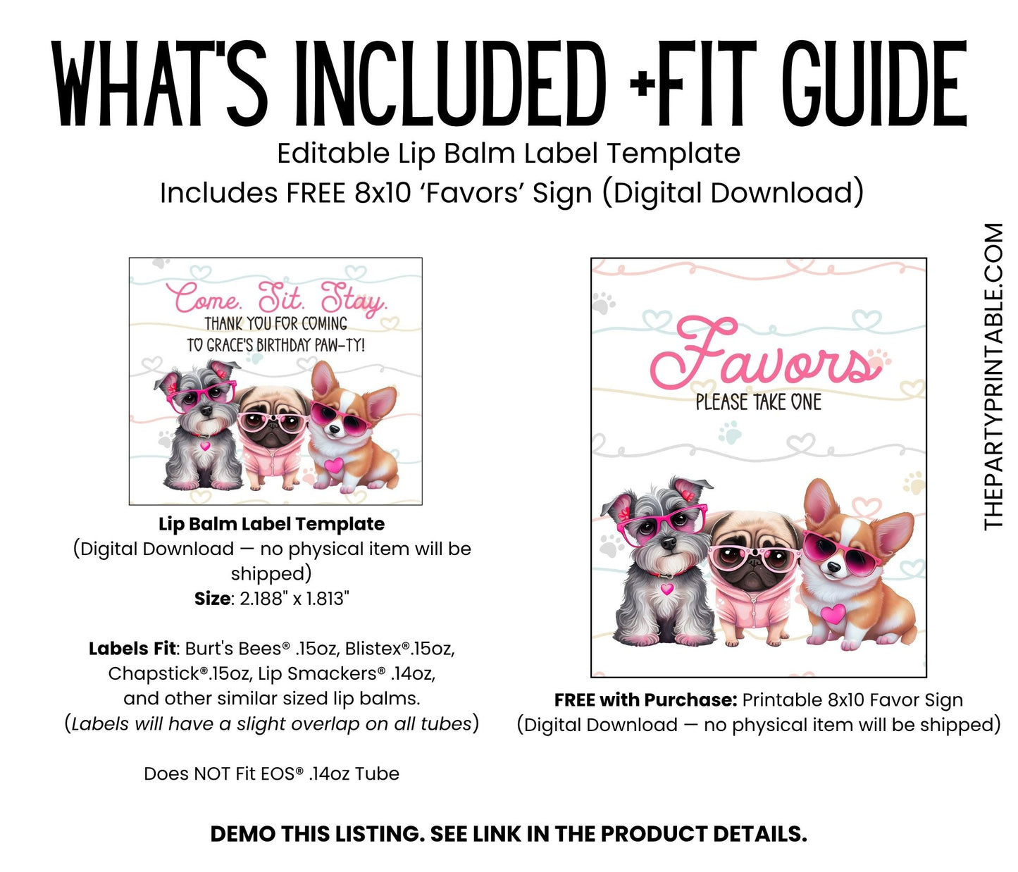 Puppy Party Chapstick Label Template: Dog Birthday, Kids Favor