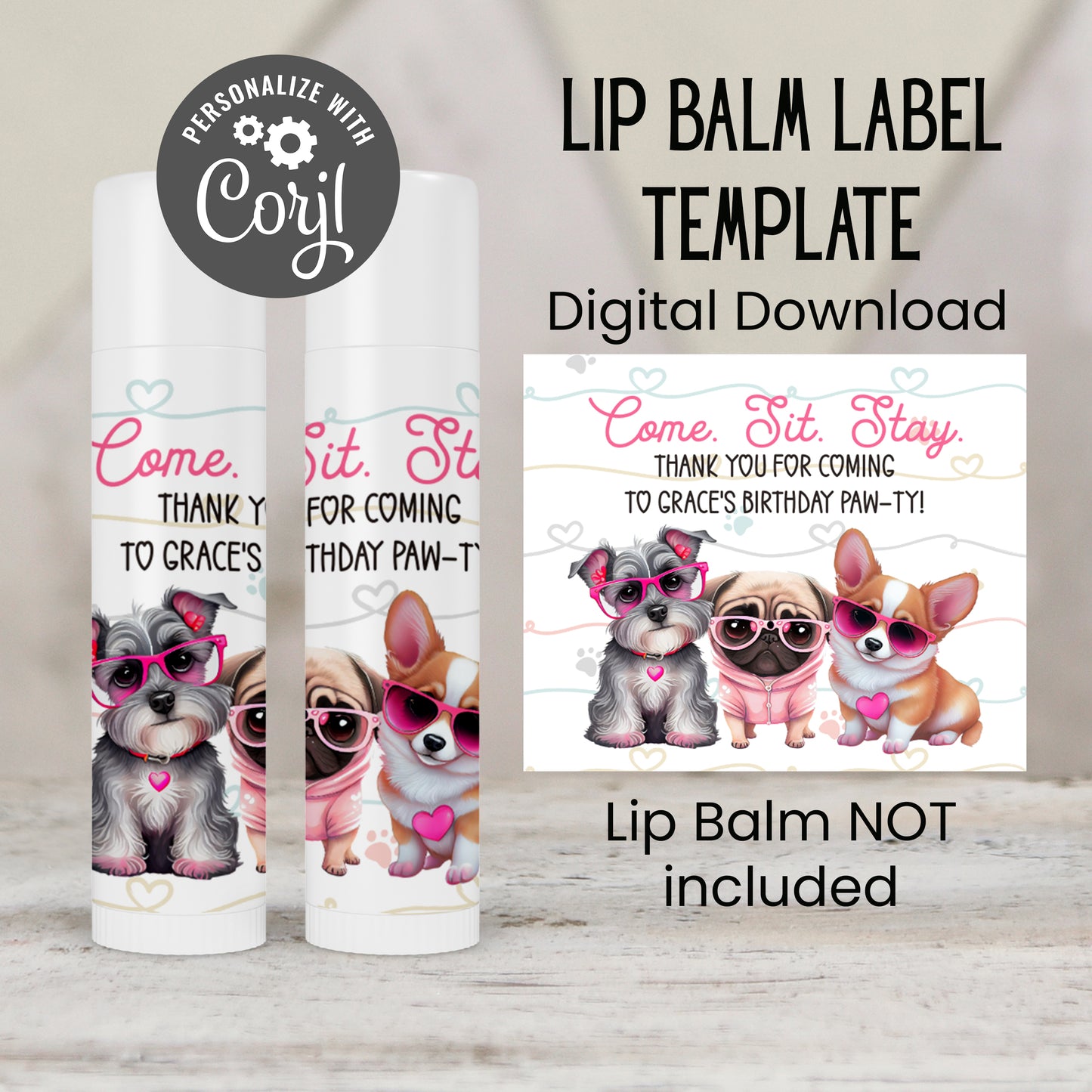 Puppy Party Chapstick Label Template: Dog Birthday, Kids Favor