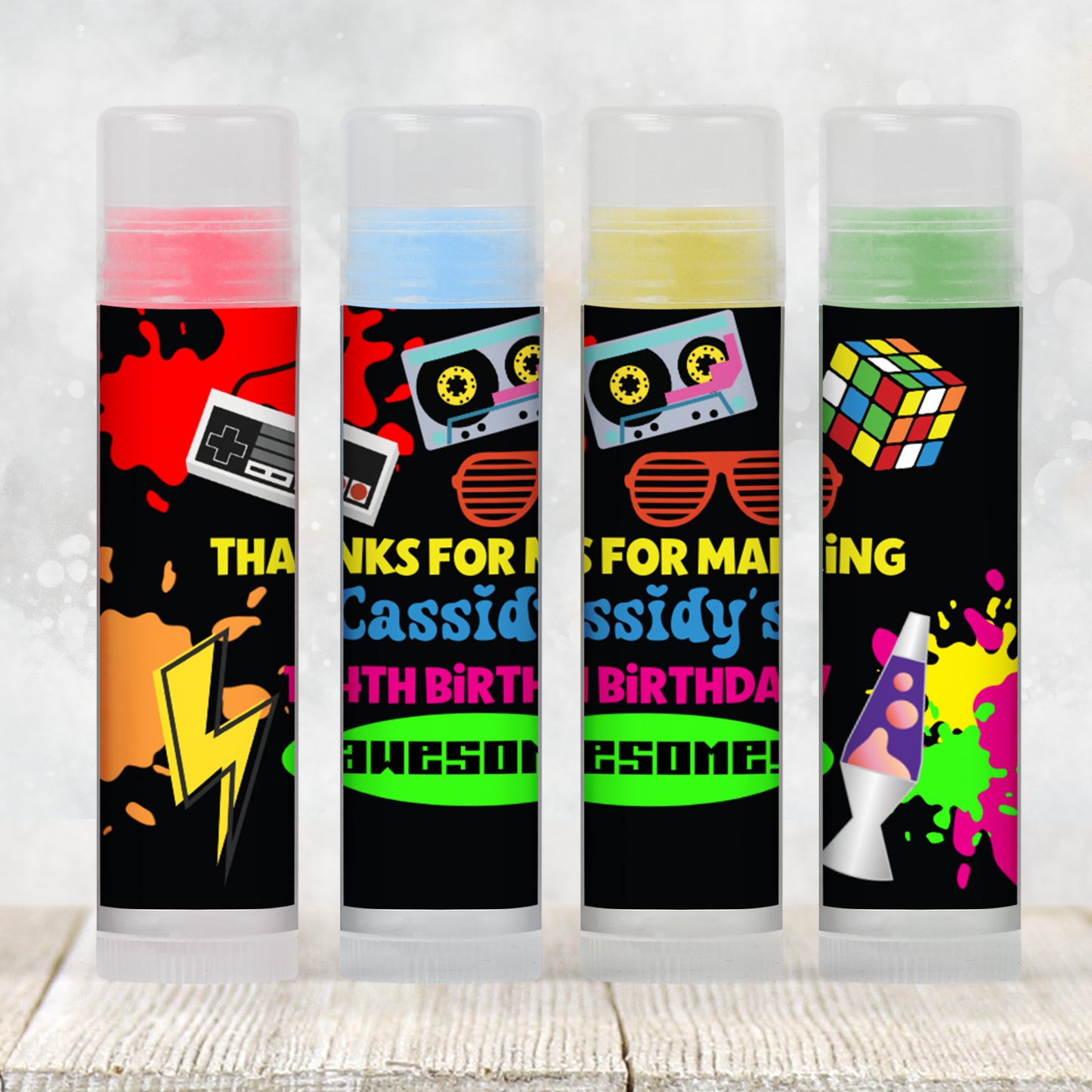 80s Neon Lip Balm Label Template: Retro Birthday, Totally 80s Favor