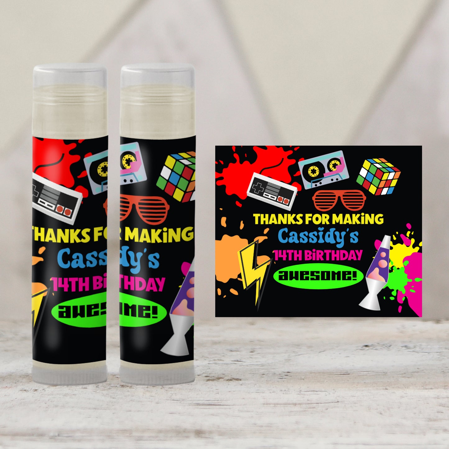 80s Neon Chapstick Favors: Retro Birthday, Totally 80s Party Gift