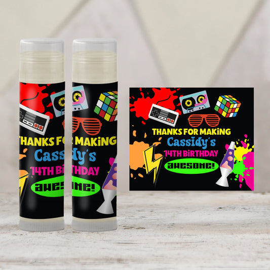 80s Neon Chapstick Favors: Retro Birthday, Totally 80s Party Gift