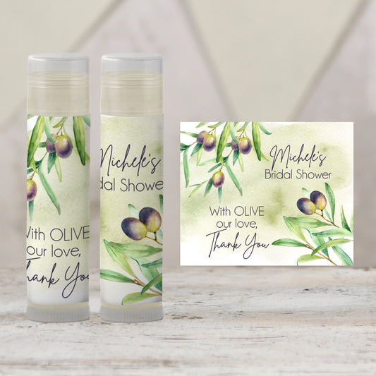 Olive Branch Bridal Shower Lip Balm Favors: Tuscan Greenery Wedding Guest Gift