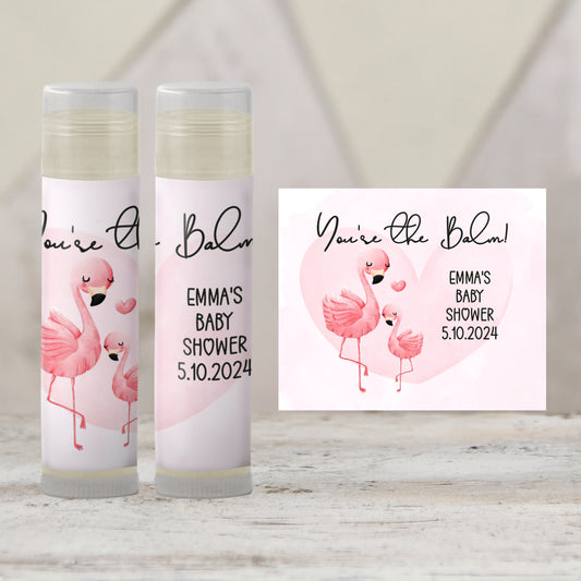 Flamingo Chapstick Favors: Tropical Baby Shower, Pink Girl Gift