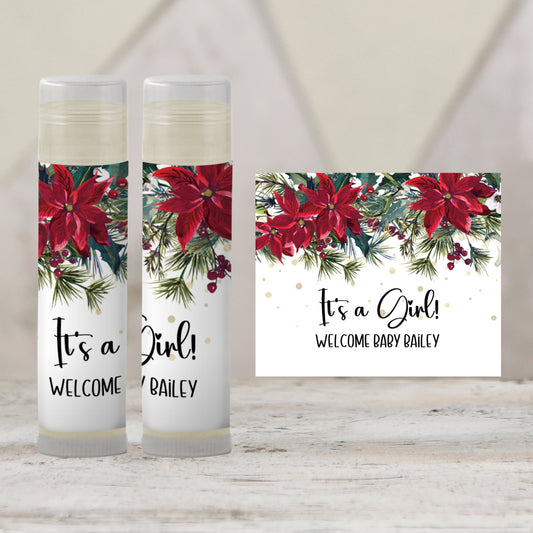 Poinsettia Christmas Lip Balm Label Template: Winter Baby Shower Favor (Digital Download)
