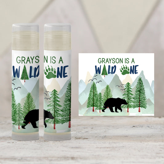 Wild One Chapstick Favors: Bear Baby Shower, Adventure 1st Birthday Gift