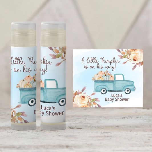 Blue Pumpkin Chapstick Favors: Fall Baby Shower, Little Pumpkin Gift