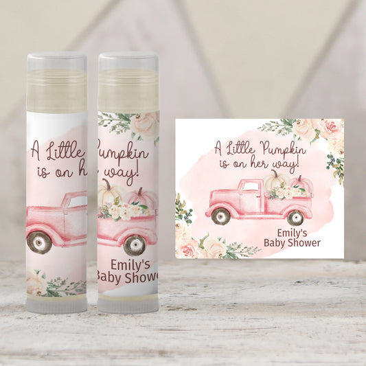 Pink Pumpkin Chapstick Favors: Fall Baby Shower, Little Pumpkin Girl Gift