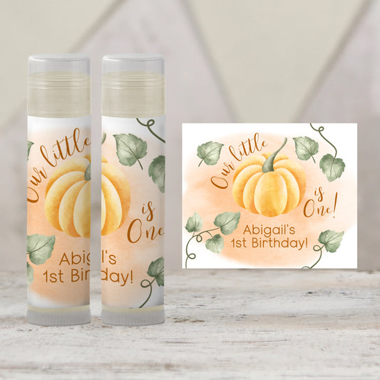 Our Little Pumpkin Is One Lip Balm Favors: Fall 1st Birthday Guest Gift