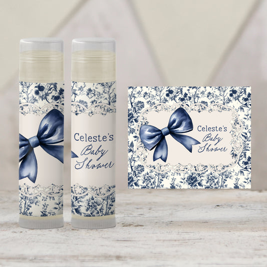 Blue Toile Chapstick Favors: Vintage Wedding, Bridal or Baby Shower Gift