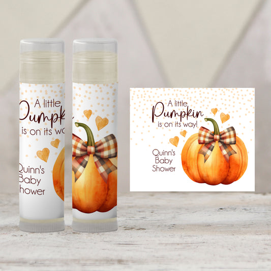 Pumpkin with Orange Bow Chapstick Favors: Gender Neutral Baby Shower Gift