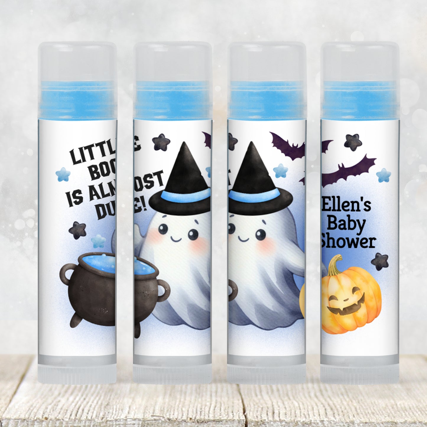 Blue Little Boo Chapstick Label Template: Halloween Baby Shower Favor for Boy