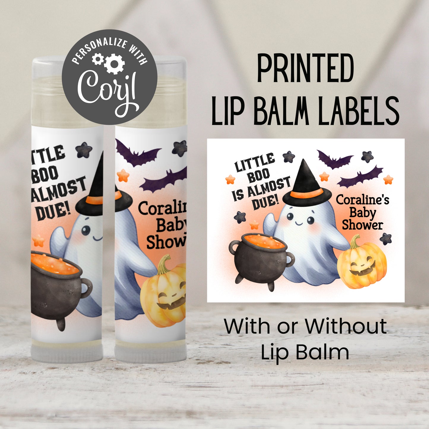 Orange Little Boo Chapstick Favors: Halloween Baby Shower, Fall Party Gift