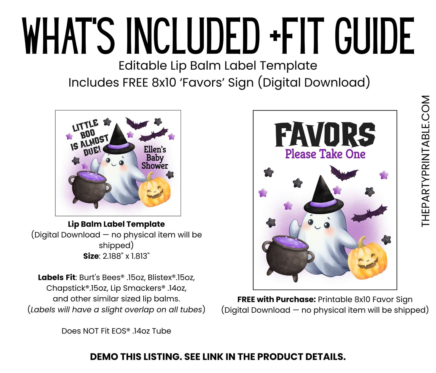 Purple Little Boo Chapstick Label Template: Halloween Baby Shower Favor
