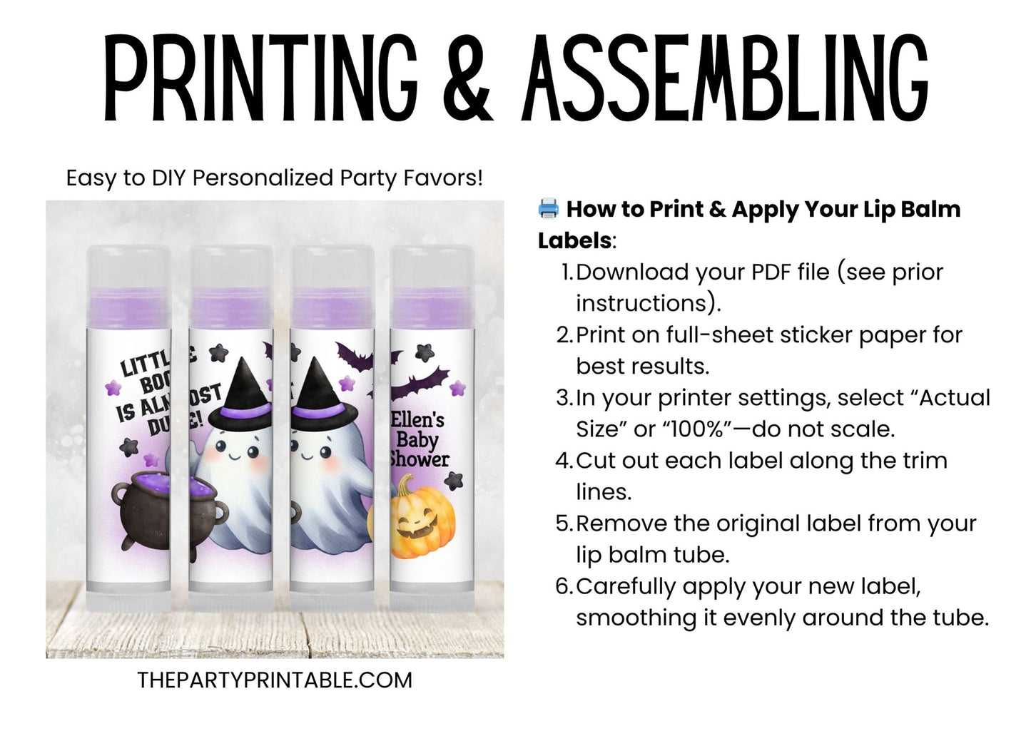 Purple Little Boo Chapstick Label Template: Halloween Baby Shower Favor