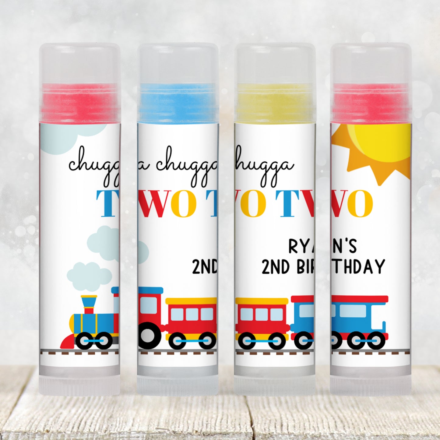 Chugga Chugga Two Two Lip Balm Label Template: Train 2nd Birthday Favor