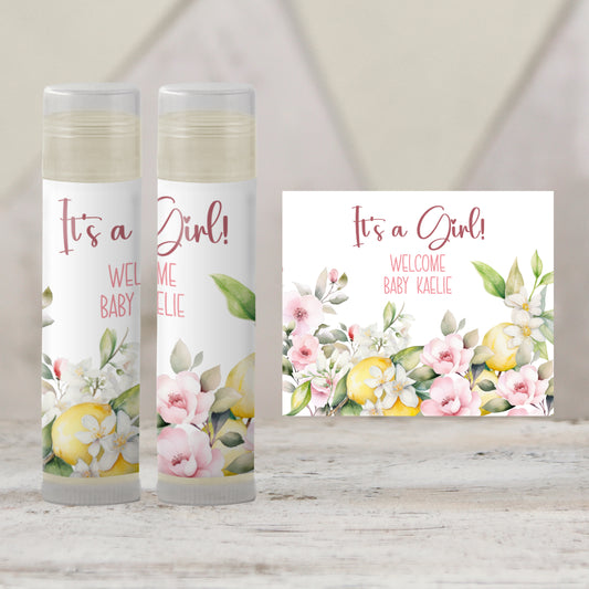 Pink Lemon Themed Chapstick Favors: Baby Girl Shower, Lemonade Party Gift