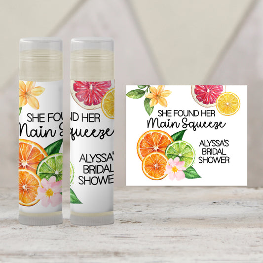She Found Her Main Squeeze PRINTED Lip Balm LABELS or Lip Balm | Summer Bridal Shower Favor | Clementine Orange Lemon Guest Gift 2400