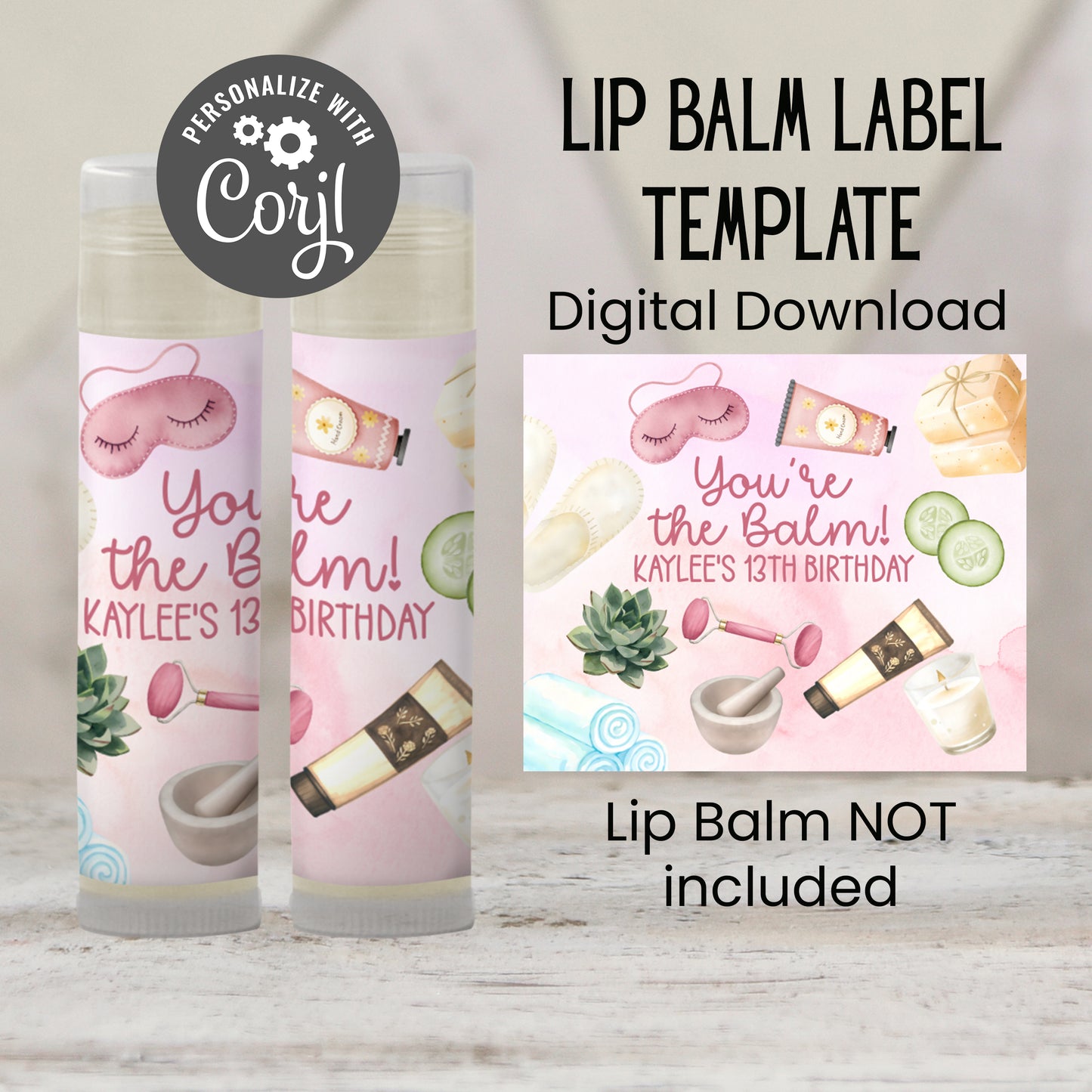 Printable Spa Birthday Party Favor | Lip Balm Spa Party Favor TEMPLATE | Spa Pamper Party Favor | Spa Bachelorette Party Favors, 2402
