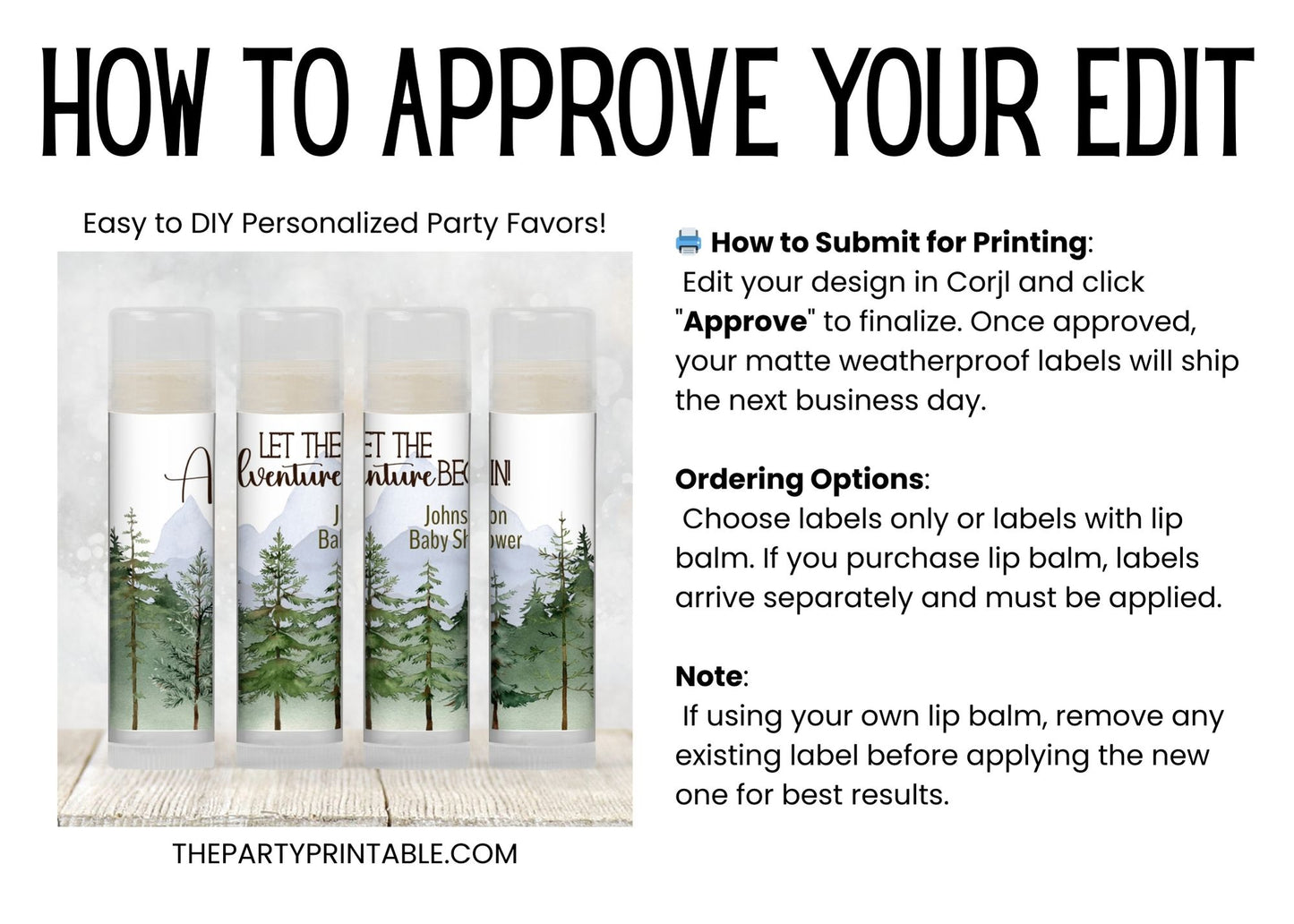 Let the Adventure Begin Baby Shower Favors | Chapstick Party Favor Travel Theme Lip Balm Favor | Labels Only or with Vanilla Lip Balms, 2403