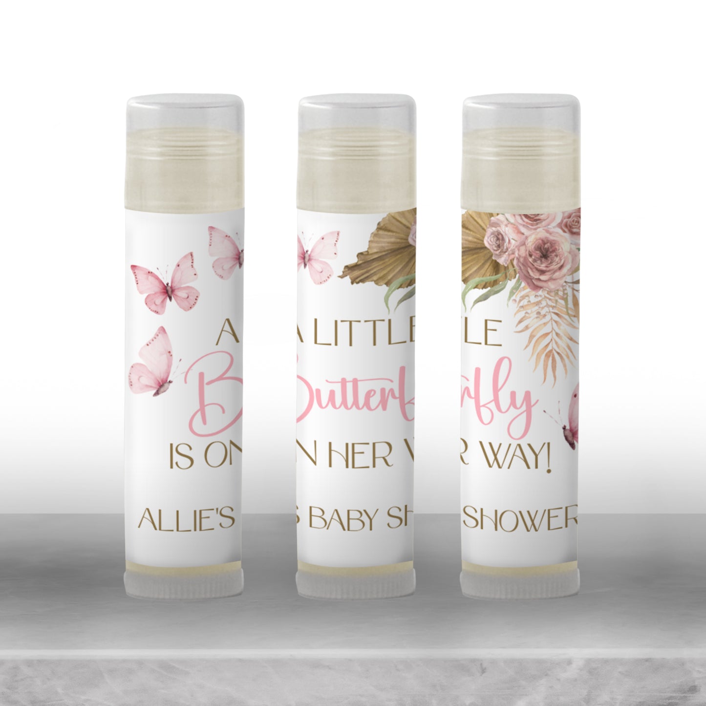 Pink Boho Butterfly Chapstick Favors: Baby Shower or Party Gift