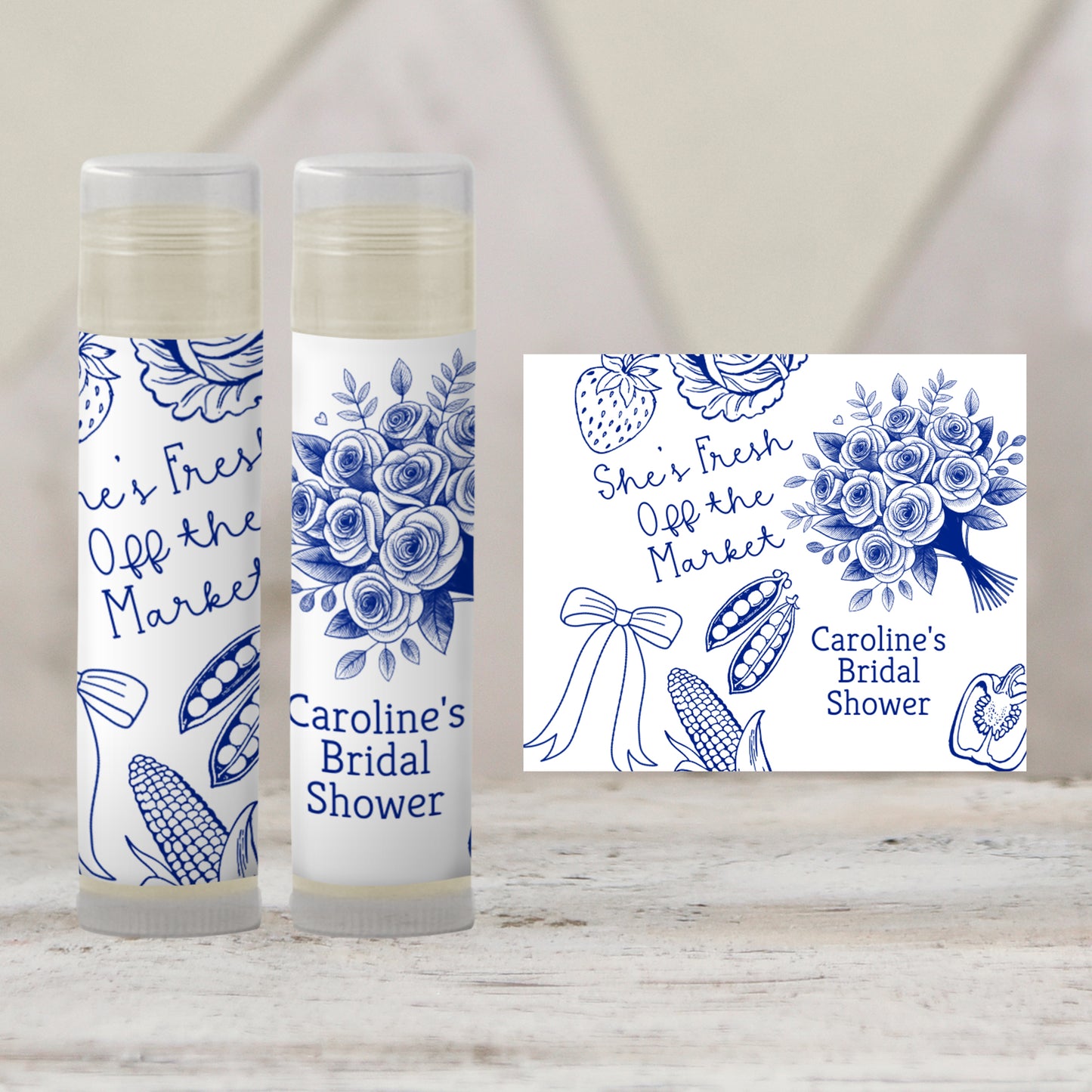 She’s Off the Market Lip Balm Label Template: Blue Bridal Shower or Bachelorette Favor