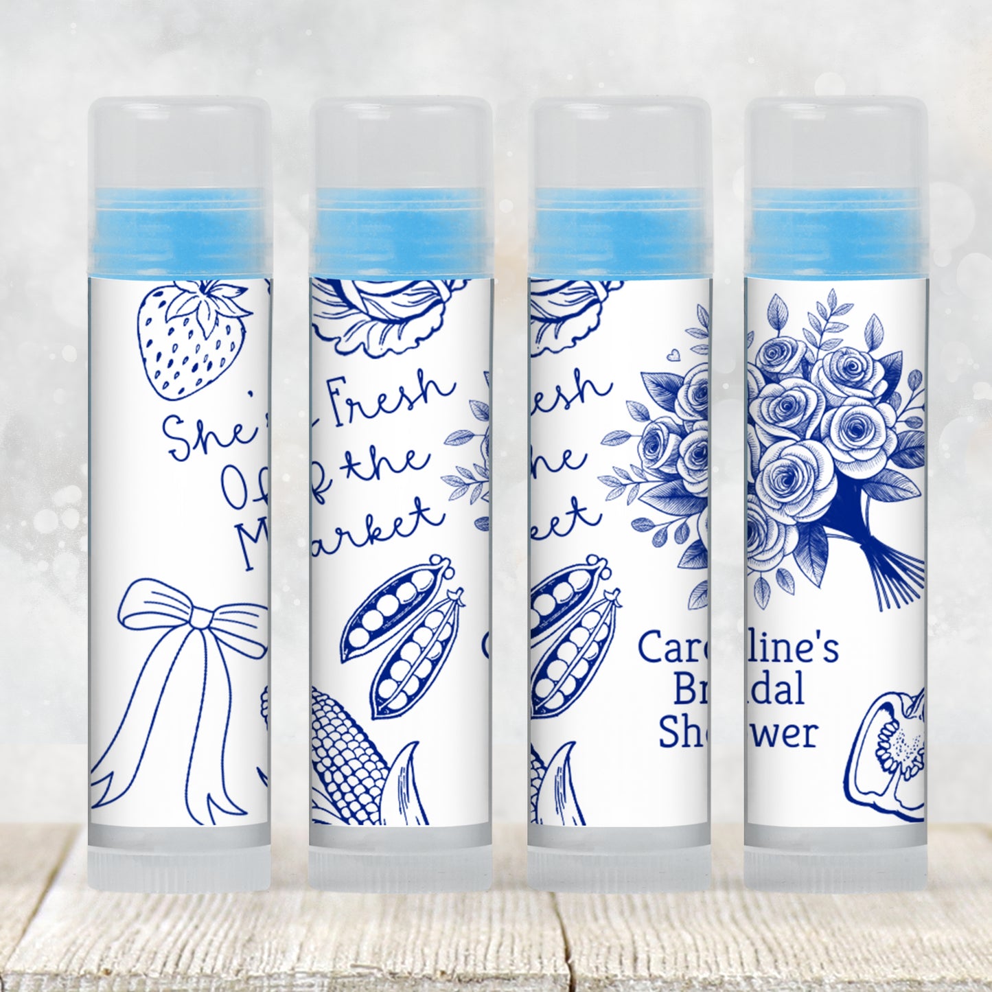 She’s Off the Market Lip Balm Label Template: Blue Bridal Shower or Bachelorette Favor