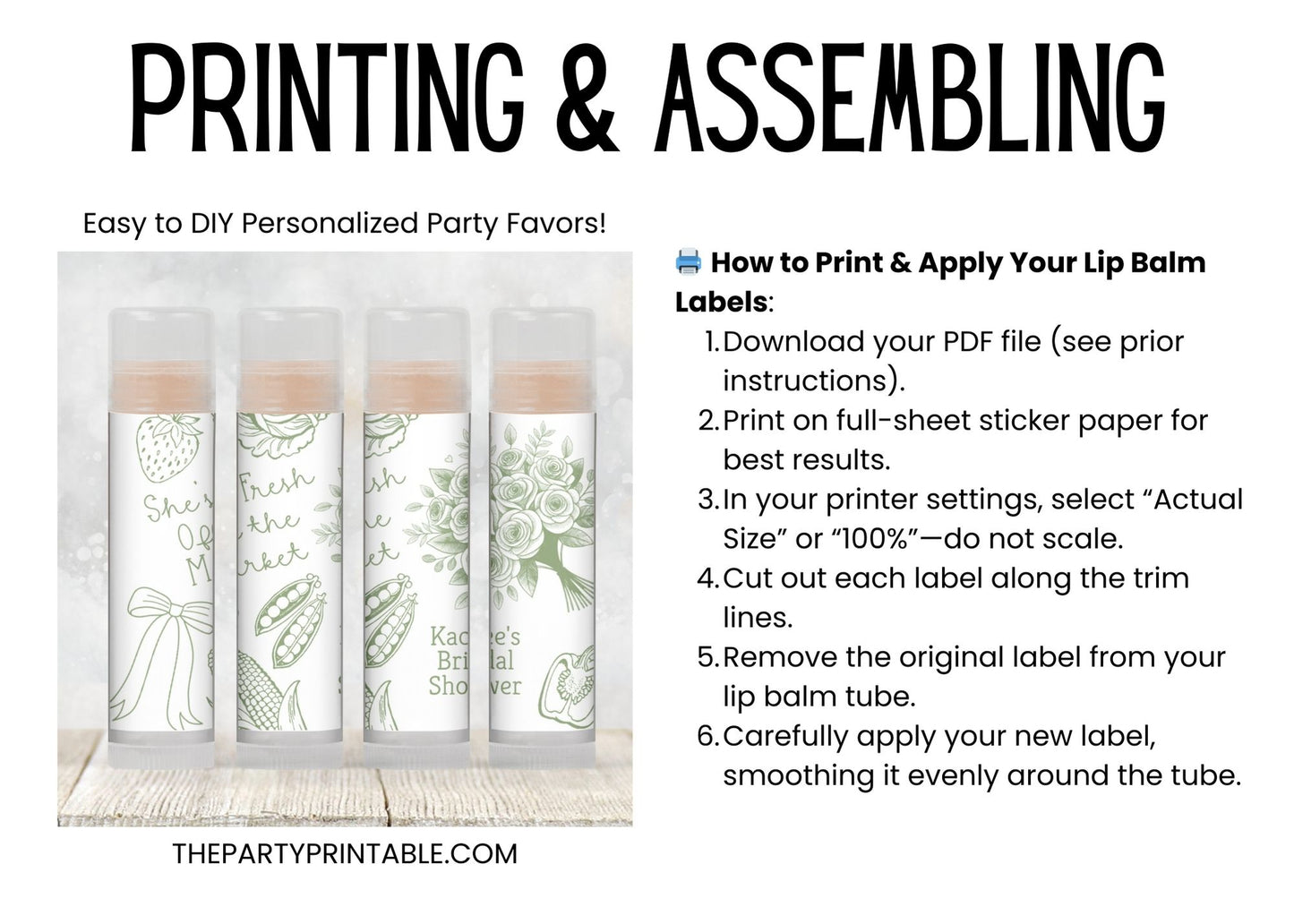 She’s Off the Market Lip Balm Label Template: Sage Green Bridal Shower or Bachelorette Favor