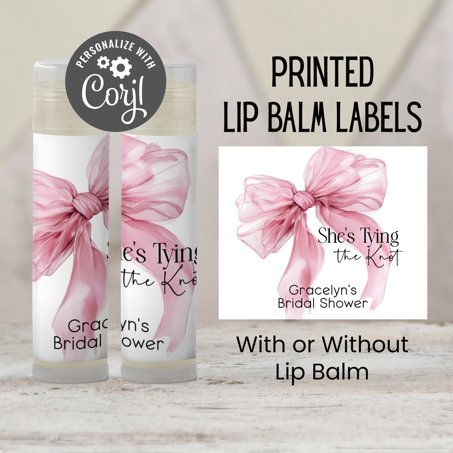 She’s Tying the Knot Chapstick Favor: Pink Bow Bridal Shower, Bachelorette Party Gift