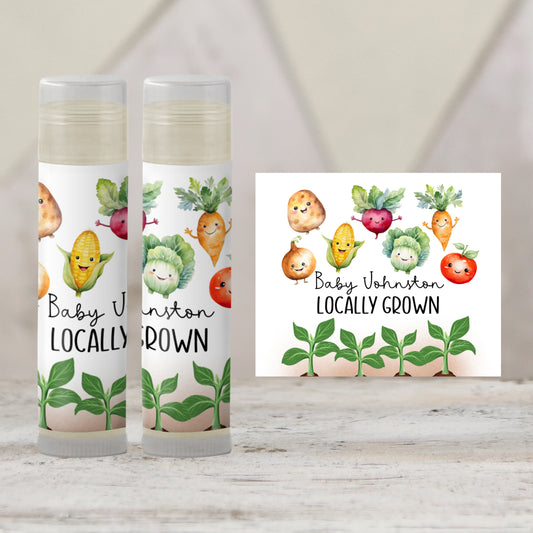 Locally Grown Baby Shower Chapstick Favors: Farmers Market, Veggie Garden Theme