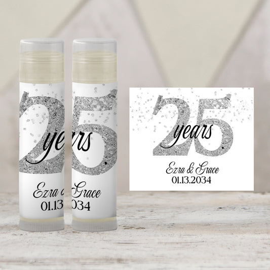 25th Wedding Anniversary Favor Lip Balm Label TEMPLATE | Editable Silver Anniversary Party | Printable 25 Years Celebration Sticker 3001