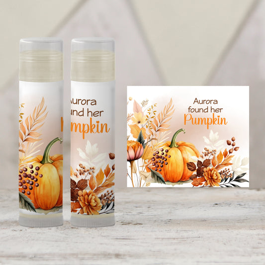 Editable She Found Her Pumpkin Bridal Shower Favors | Chapstick Favor | Fall Bridal Shower Party Favors | Pumpkin Bridal Shower Gifts, 3002