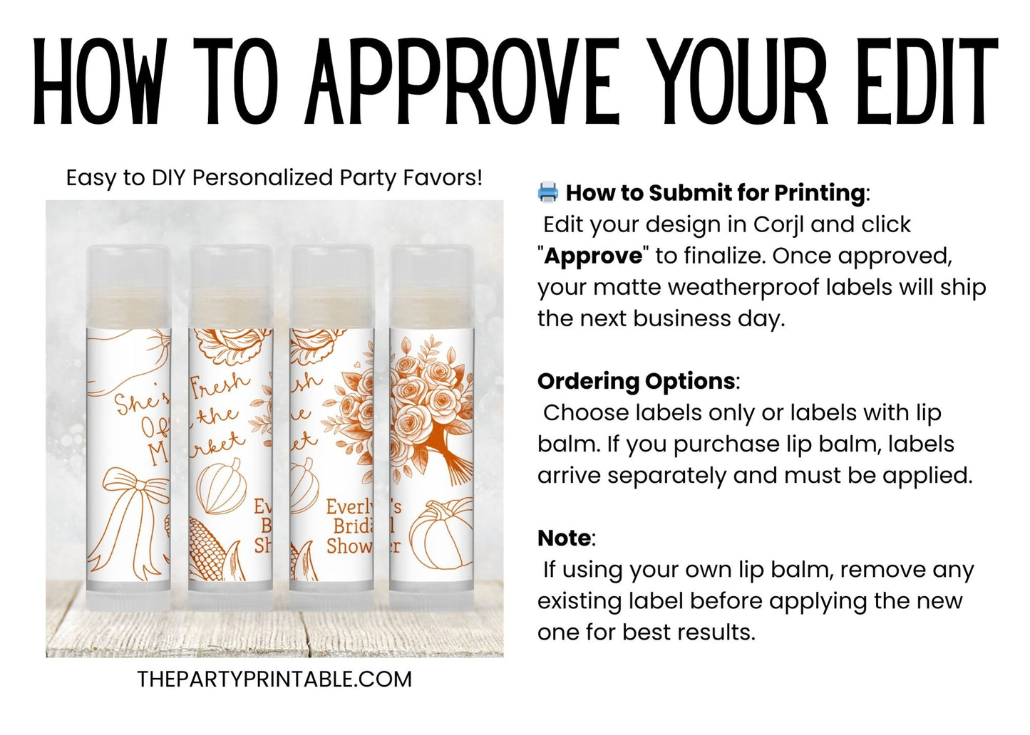 Fresh Off the Market Chapstick Favors: Fall Bridal Shower, Orange Autumn Guest Gift