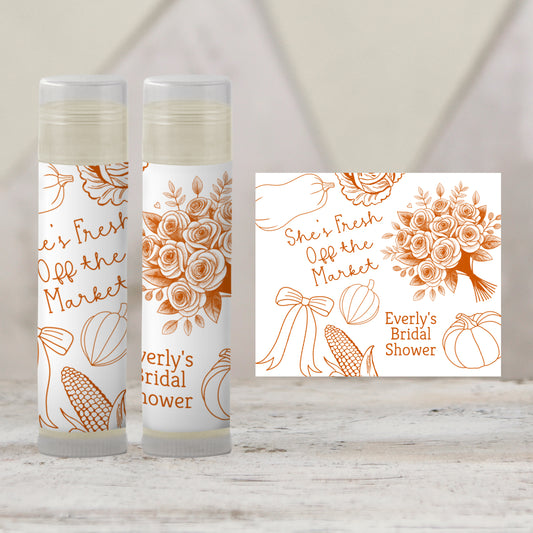 Fresh Off the Market Bridal Shower Gifts for Guests | Chapstick Favors | Orange Fall Lip Balm Favor | Autumn Wedding Guest Gift, 3003
