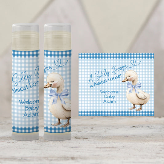 Blue Silly Goose Is Almost Loose Baby Shower Chapstick Favors: Boy Lip Balm Guest Gift