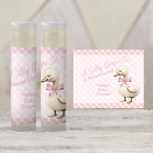 Pink Silly Goose Is Almost Loose Baby Shower Lip Balm Favors: Girl Chapstick Guest Gift