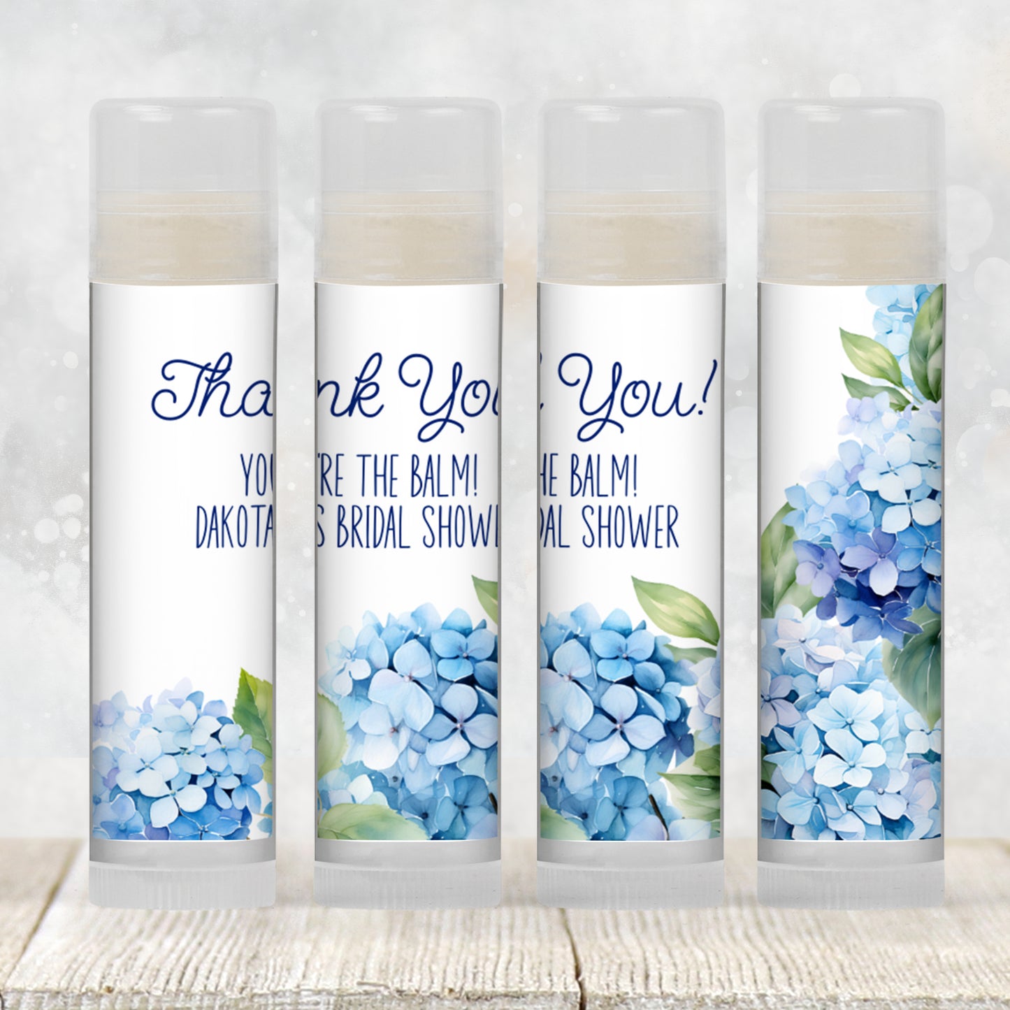 Hydrangea Favors PRINTED Lip Balm Labels or Lip Balm | Blue Floral Baby Shower or Wedding | Garden Bridal Shower Guest Gift 3400