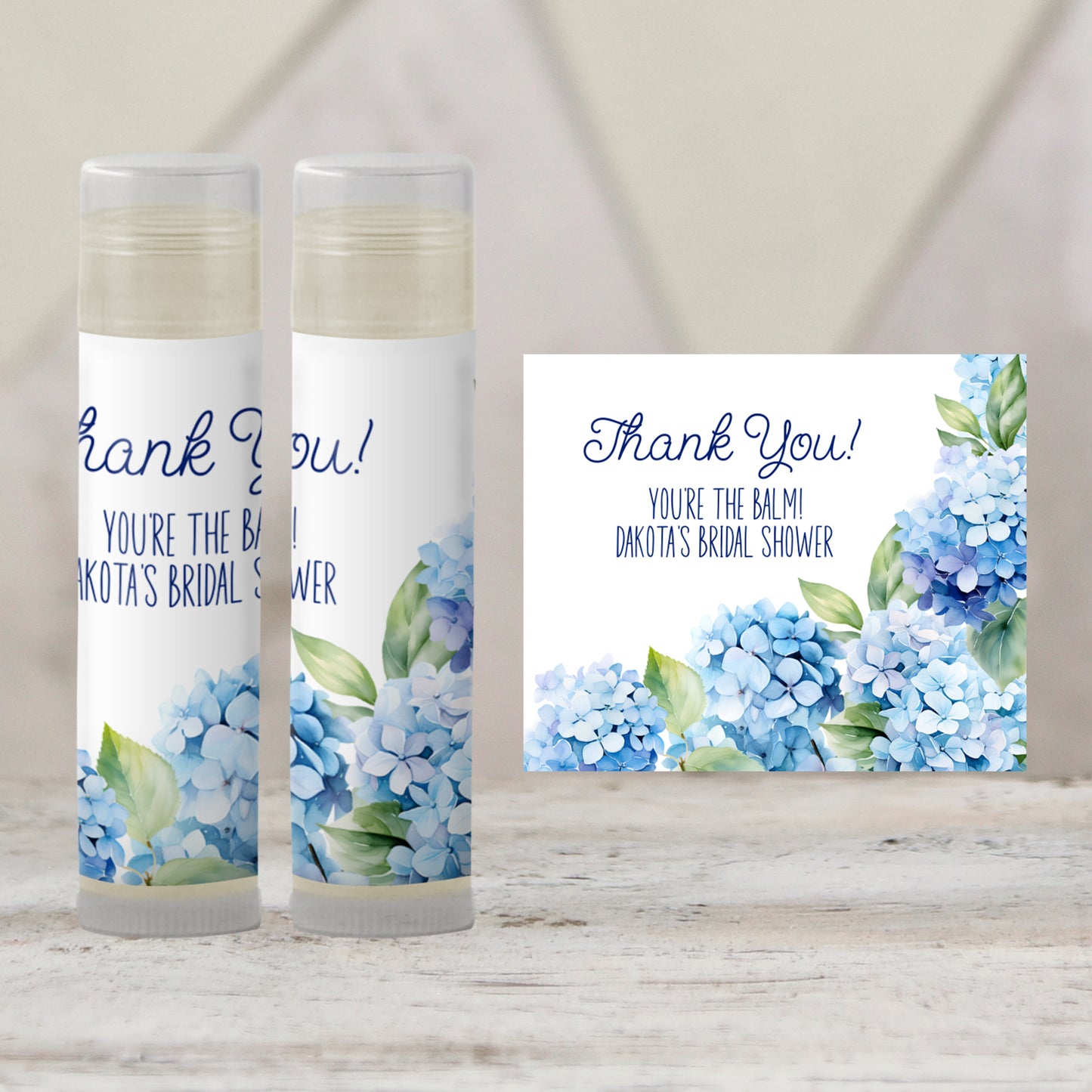 Hydrangea Favors PRINTED Lip Balm Labels or Lip Balm | Blue Floral Baby Shower or Wedding | Garden Bridal Shower Guest Gift 3400