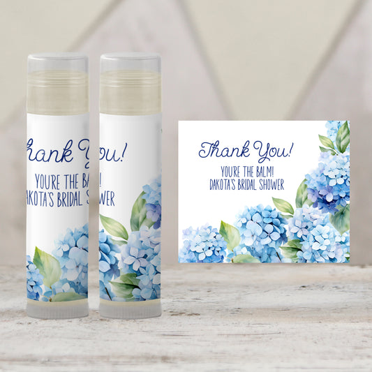 Hydrangea Favors PRINTED Lip Balm Labels or Lip Balm | Blue Floral Baby Shower or Wedding | Garden Bridal Shower Guest Gift 3400