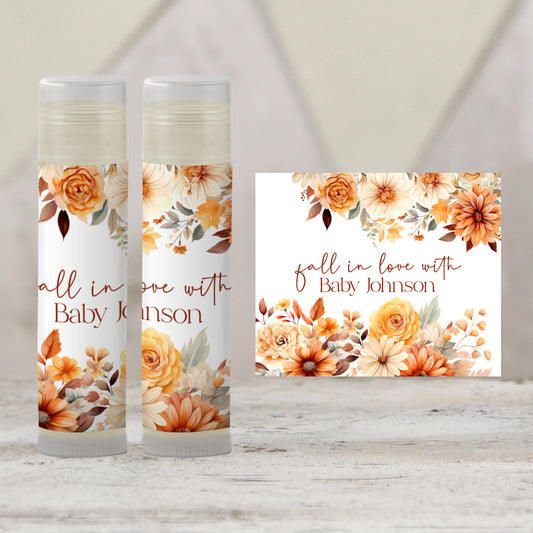 Fall in Love Chapstick Favors: Rustic Autumn Baby Shower Guest Gift