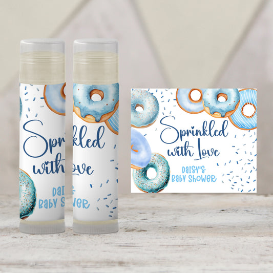 Blue Donuts Baby Sprinkle Favors, Boy Donuts Baby Shower Chapstick Party Favor, Sprinkled with Love Shower, Donuts Baby Shower 3602
