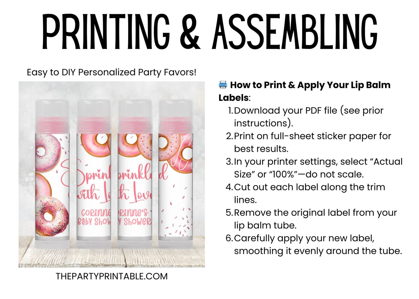 Printable Pink Donuts Baby Sprinkle Chapstick TEMPLATE | Girl Donuts Baby Shower Sprinkled with Love Party Favor | Donuts Baby Shower, 3602